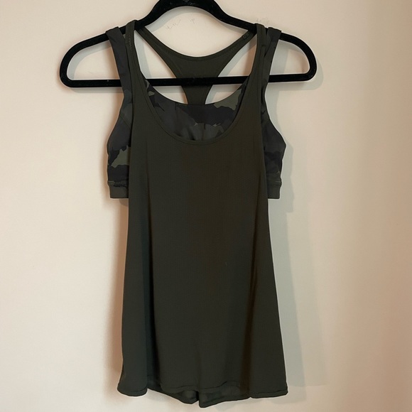 Lululemon Forest Green Tank with Camo Sports Bra - Picture 2 of 5